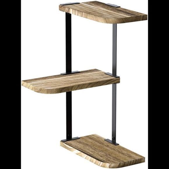 Corner Shelf Wall Mount of 3 Tier Rustic Wood Floating Shelves - Picture 4 of 5